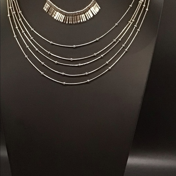 Bundle, 2 silver tone necklaces by New York. 1 spike sunburst and 1 multi strand - Picture 7 of 8